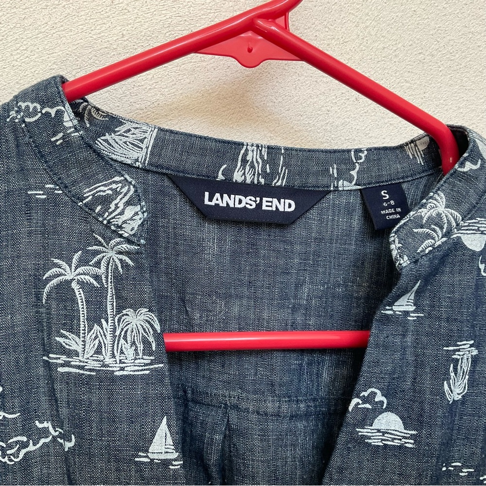 Lands' End Chambray Palm Tree, Sailboat Short Sleeve Tunic Size Small 6-8 - Picture 2 of 4